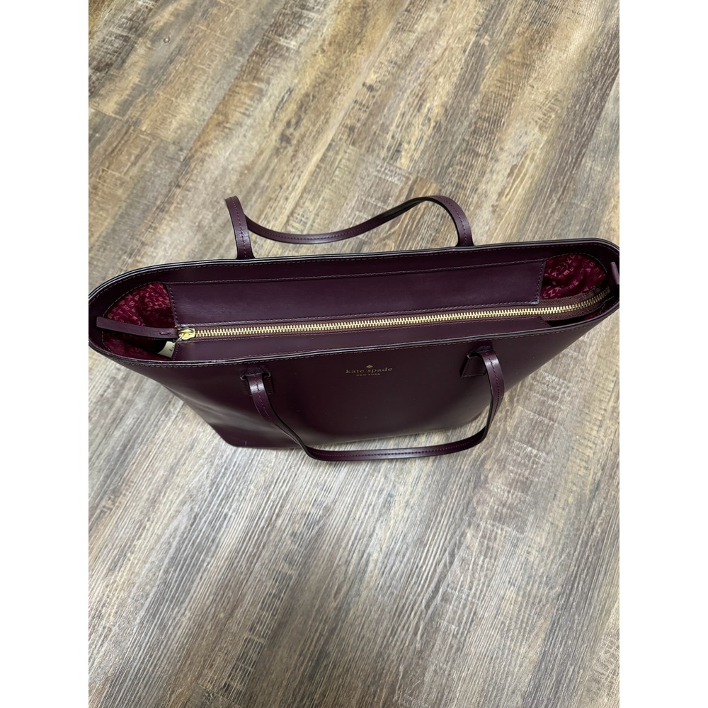 Kate Spade New York Leather Tote Bag Burgundy Plum Top Zip Shoulder Bag - Picture 11 of 16
